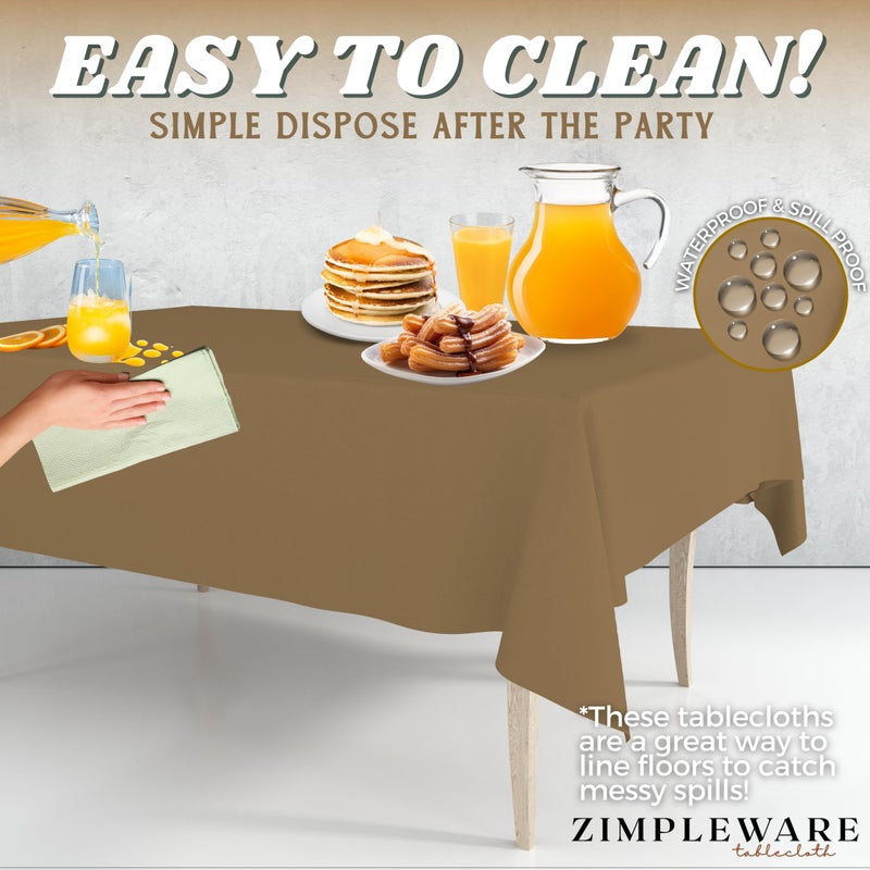 ZIMPLEWARE Premium Gold Plastic Table Cloth Disposable (6 Pk) Plastic Tablecloths for Rectangle Tables (54in x 108in) Party Table Cloths Disposable for 6ft to 8ft Rectangle Tables - Image 5